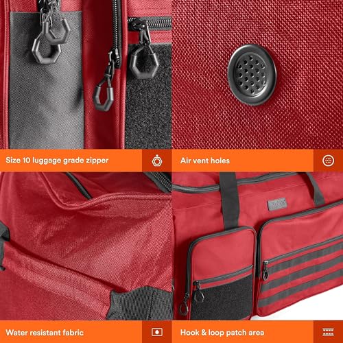 Fitdom 130L 36" Extra Large Sports Gym Equipment Travel Duffle Bag | Heavy Duty, Adjustable Shoulder Strap, 7 Compartments, Perfect for Soccer Baseball Basketball Hockey Football, Team Coaches - color: Red