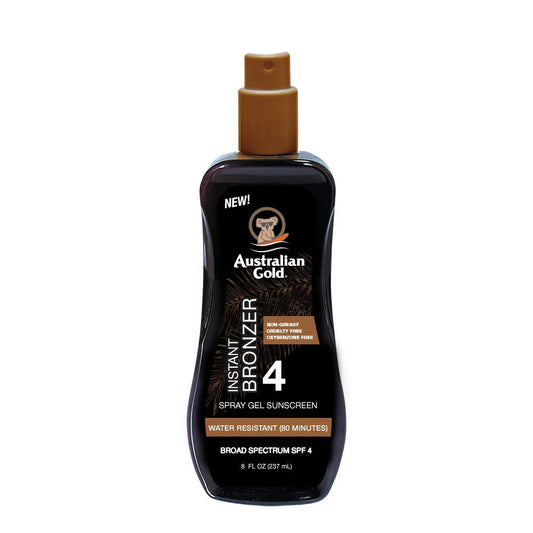 Australian Gold Spray Gel Sunscreen With Instant Bronzer Spf 4, 8 Ounce | Moisturize & Hydrate Skin | Broad Spectrum | Water Res