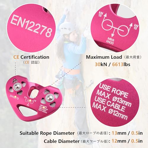 JEELAD Zipline Pulley, 30kN Aluminum Alloy Rescue Sheave, Outdoor Zipline Rigging (Blue - 30KN) - color: 02 Blue - 30kN