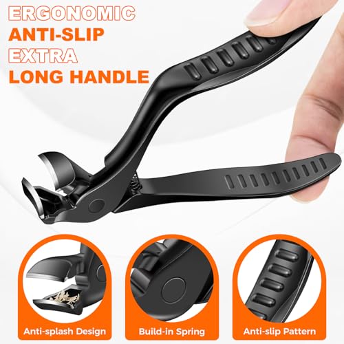 DRMODE Toenail Clippers for Seniors, Long Handled Angled Head Toe Nail Clippers for Thick Nails for Seniors with Wide Opening, Large Heavy Duty Finger Nail Clippers for Men Women with Catcher - size: Exra Large