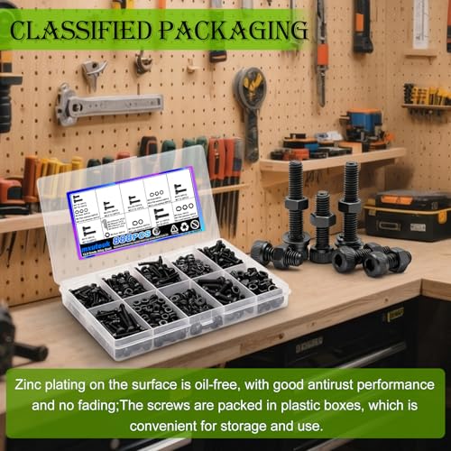 mxuteuk 888PCS Metric Screws Assortment,M4 M3 M2.5 M2 Screws Kit, Suitable for 3D Printing DIY, Grade 12.9 Alloy Steel Hex Socket Head Cap Bolts Nuts and Washers Kit, Black Zinc Plated - size: 888PCS M2 M2.5 M3 M4, style: Hex Socket Head