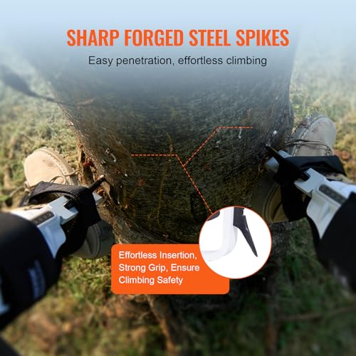 VEVOR Tree Climbing Spikes, 1 Pair Height-Adjustable Climbing Spurs, 350lbs Load Capacity Tree Climbing Gear with Straps, Arborist Equipment for Climbers, Hunting, Fruit Picking - color: White (Upgraded)