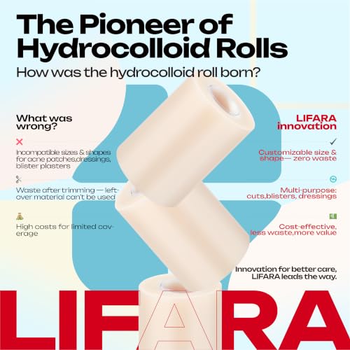 LIFARA Hydrocolloid Roll for Wound Care - Cut-to-Size, Hydrocolloid Patch Bandages with Self-Adhesive, Ultra Absorbent & Waterproof, First Aid Kit Essential (11.8mil/ 0.3mm Thickness, 3in*12ft) - size: 3in*12ft, 11.8mil/ 0.3mm Thickness