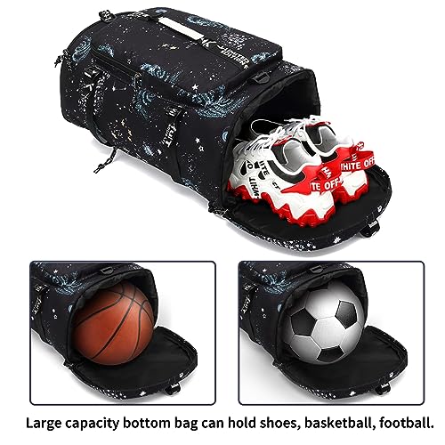gym duffel bag backpack wrestling bag with shoe compartment 4 kinds of back method waterproof sports walking laptop - color: A-starry Sky