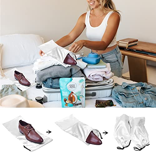 GONGKANGYUAN 4 Pack Shoe Bags for Travel Satin Fabric Shoe Bag with Drawstring for Men Women Travel Protecting Storing Shoes - color: White