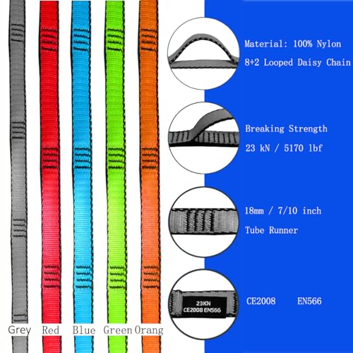 53 Inches Nylon Daisy Chains Rope Climbing Lanyard Straps Looped Strong Slings 23 kN Aerial Yoga Webbing - color: 3PCS Grey