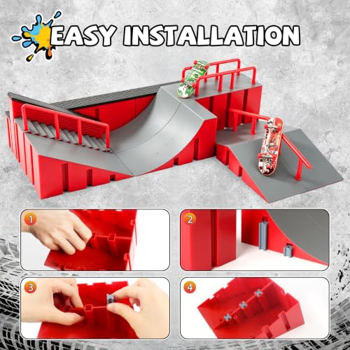 Fingerboard Skate Park Ramp Kit, Finger Skateboards Toys with Skates Sports Shorts Tool Kit, Mini Fingerskateboards Training Props Interactive Freestyle Skate Game for Kids Adults