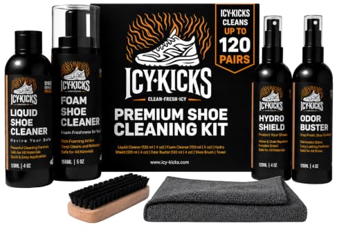 ICYKICKS Premium 6-in-1 Sneaker & Shoe Cleaning Kit – Foam Cleaner, Water-Repellent, Odor Eliminator, Brush & Microfiber Towel – Safe for Leather, Suede, Canvas – Deep Clean Sneakers Fast