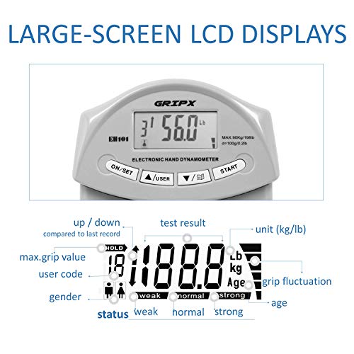 Digital Hand Dynamometer Grip Strength Measurement Meter Auto Capturing Electronic Hand Grip Power 198Lbs / 90Kgs - color: Grey
