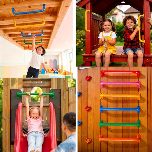 17'' Blue Playground Handles Indoor Kids Monkey Bars Ladders 6 Pack | Heavy Duty Solid Steel, Bright Color Smooth Glossy Powder Coated, Comfy Secure Handle Bar for Playset SwingSet Climbing Frame - color: Blue