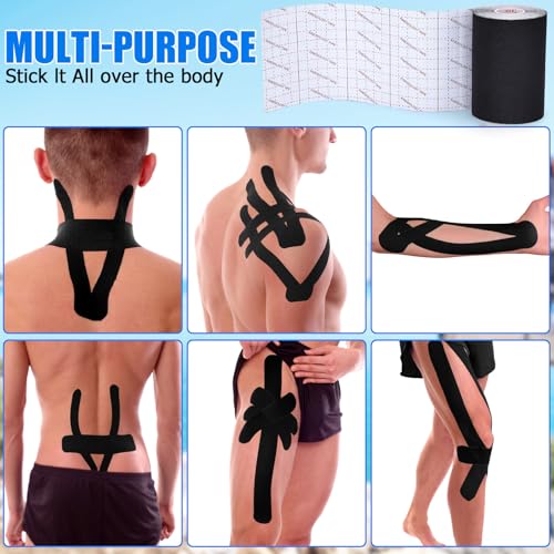 3 Pack Wide Kinesiology Tape, 4in x 5.5yd Athletic Tape, Black - color: Black 4in