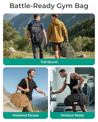 BAGSMART 4-IN-1 Gym Bag for Women Men, TSA Duffle Bag for Travel | With Shoe Compartment & Wet Pocket, 22L/30L/38L Tactical Backpack with 40oz Water Bottle Holder, Lightweight, Water-resistant - color: Desert Khaki