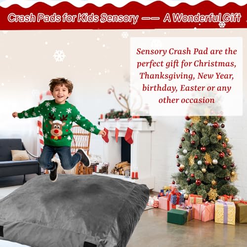 WOUDY Crash Mats for Kids Sensory, Sensory Pads for Autistic Children,Soft Foam Landing Zone, Soft, High-Density Foam Landing Zone Provides Safe Sensory, with Washable Cover - size: 4FT grey