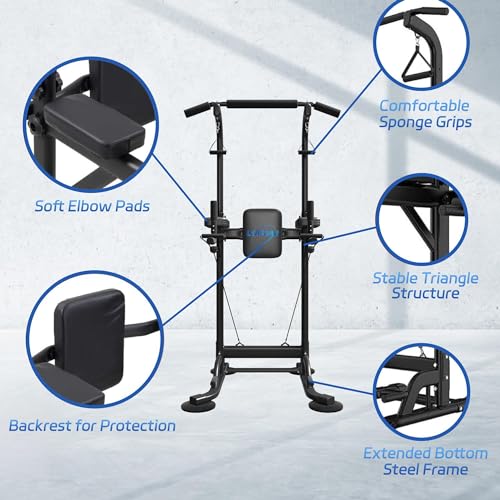 Pull Up Dip Station for Home Gym, Power Tower with Backrest, Adjustable Height Pull Up Bar Stand, Multifunctional Strength Training Fitness Workout Station