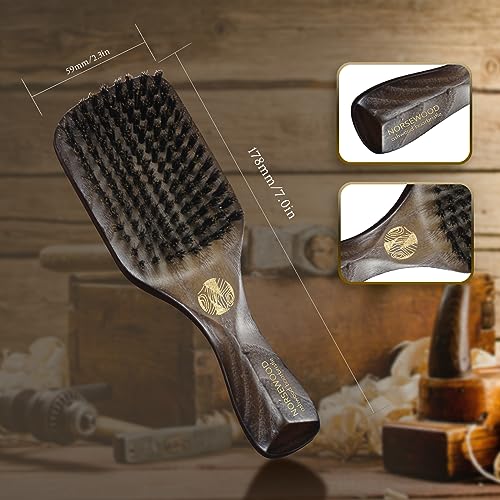 NORSEWOOD Boar Bristle Brush for Shine and Texture - Stiff Bristles for Medium Hair/Beards, Cleaning Brush Included | for Shine & Texture, Hairbrush for Men, with Cleaning Tools