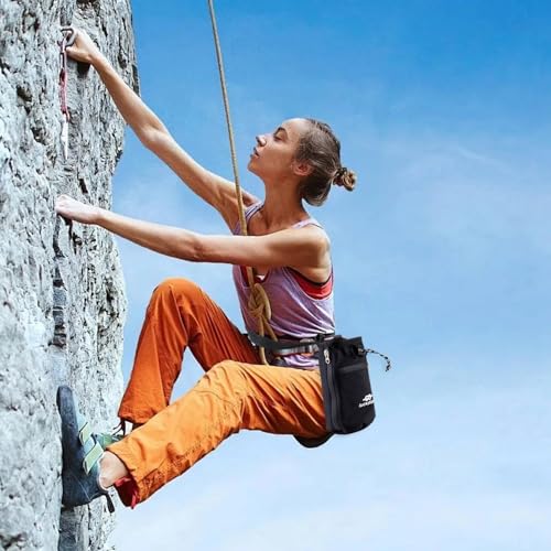 Chalk Bag for Rock Climbing, Waterproof & Leak-Proof Storage Pouch with 2 Zipper Pockets & Adjustable Waist Belt, Versatile for Fitness & Daily Use, Ideal Rock Climbing Gear