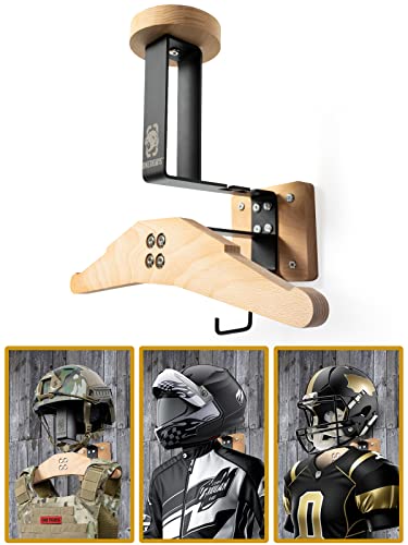 ONETIGRIS Tactical Gear Wall Mount Heavy Duty Holder for Vest & Moto Helmet | Helmet, plate carrier & belt storage, 88 LB combined load capacity, nature wood & steel construction, easy set up, all-in-one - color: Natural