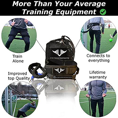 360° Resistance Running Training Bungee Band (Waist) for Speed, Fitness Agility, Speed Strength – Gym Equipment for Football, Basketball, Solo or Partner + V-Strength Workout App