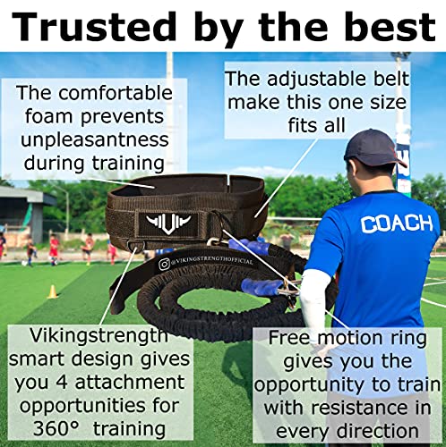 360° Resistance Running Training Bungee Band (Waist) for Speed, Fitness Agility, Speed Strength – Gym Equipment for Football, Basketball, Solo or Partner + V-Strength Workout App