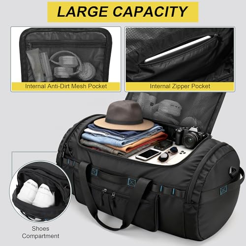 Large Travel Duffle Backpack for Men Women with Straps, 45L/60L/90L Waterproof Gym Duffel Bag with Shoes Compartment for Hiking, Camping, Gym, Overnight (60L) - size: 60L