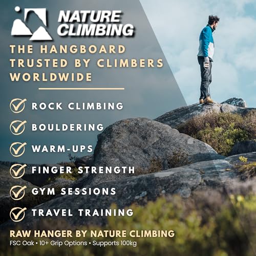 Portable Hangboard | Rock Climbing Hangboard | Hang Board for Climbing | Fingerboard | Strengthen Your Fingers | Bouldering Gifts | Hard Wood - color: Raw Oak