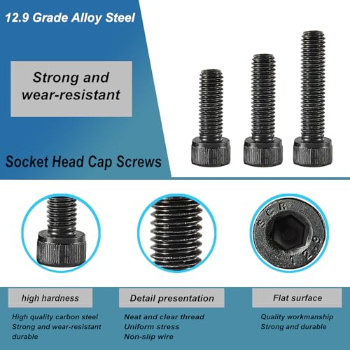 M6 x 20mm 25mm 30mm 35mm 40mm Hex Socket Head Cap Screws Bolts, 12.9 Grade Alloy Steel, Black Oxide Finish, Metric Allen Drive, Fully Threaded, Assortment Kit 50Pcs - size: Socket M6x20-40 mm