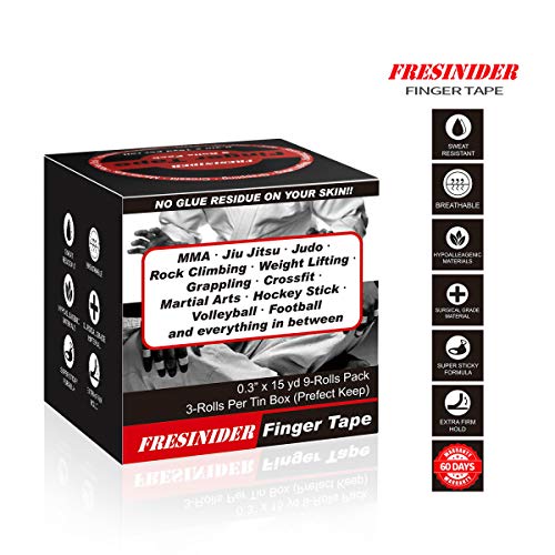 FRESINIDER Finger Tape - Strong Athletic Tape | 0.3” x 45 Feet (9 Pack) Tin Set | No Sticky Residue | for Rock Climbing, BJJ Jiu Jitsu, Grappling, Judo, MMA, Rock Climbing and Martial Arts (Pink) - color: Pink