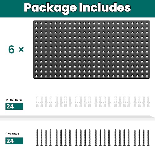 EVERHANGER Metal Pegboard Panels 24" x 12", Heavy Duty Steel Peg Boards for Garage, Pegboard Wall Organizer for Tool Storage and Organization, Black, 6 Pack - size: 6 Pack 24" x 12"