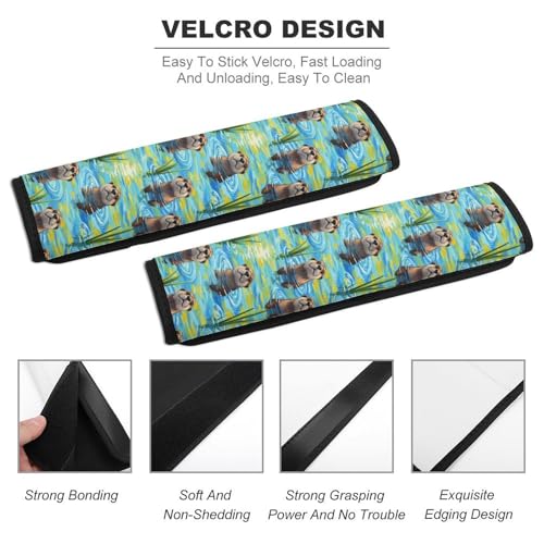 2 Pack Blue Water Scene Cute Otters Seat Belt Cover Universal Fit Shoulder Protector for Adults and Children, Most Cars, Comfortable Driving - color: Pattern 582