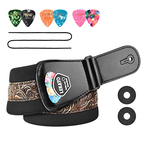 LEKATO Bass Guitar Strap - 3" Wide, Padded, Adjustable 45" to 55", Pick Holder & 2 Safety Strap Locks - color: Brown, size: Regular(45"-55")