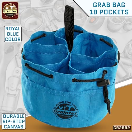 Graintex 18 Pockets Grab Bag Rip-stop Canvas Drawstring Closure, Small Part Organizer Pouch, Small Tools, Screws, Parts, Parachute Tool Bag for Efficient Storage - Royal Blue - color: Royal Blue