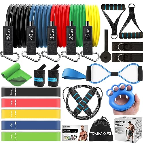 23Pcs Resistance Bands Set Workout Bands, 5 Stackable Exercise Bands with Handles, 5 Resistance Loop Bands, Jump Rope, Figure 8 Resistance Bands, Headband, Cooling Towel | 5 Exercise Bands with Handles, 5 Resistance Loop Bands, Jump Rope, Figure 8 Resista