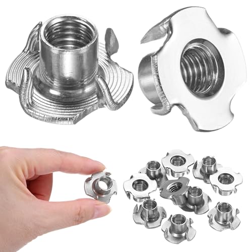 M METERXITY 10-Pack M10x12.7mm T-nut, 4-Pronged Tee Nut Threaded Insert | Stainless Steel, for Wood, Rock Climbing Holds, Furniture, Corrosion Resistant Fasteners - size: M10x12.7mm