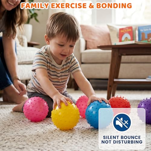 LOVEINUSA 6PCS Bouncy Balls, 7 Inch Sensory Balls for Babies Toddlers, Mini Knobby Ball Spiky Massage Stress Ball with Pump, Party Favors for Kids, Classroom Prize, Goodie Bags Stuffers