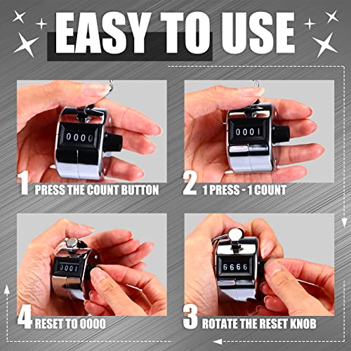 Kingdder 25 Pcs Hand Held Tally Counter 4 Digit Mechanical Palm Click Counter Handheld Tally Number Clicker for Counting Numbers Golf Sports Events Office Stadium - color: Silver