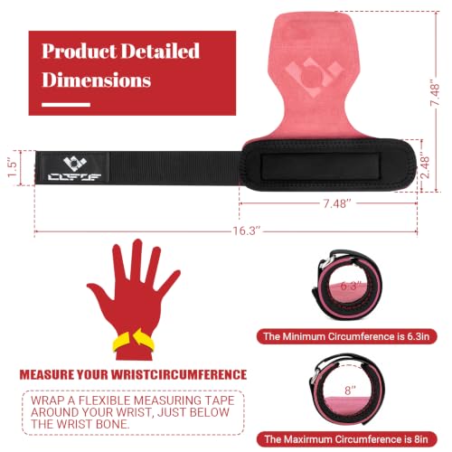 COFOF Weight Lifting Wrist Strap, Double Layer Leather Wrist Strap for Deadlift and Powerlifting, Adjustable Neoprene Padded Gym Workout Lifting Hooks (Pair) - color: Pink