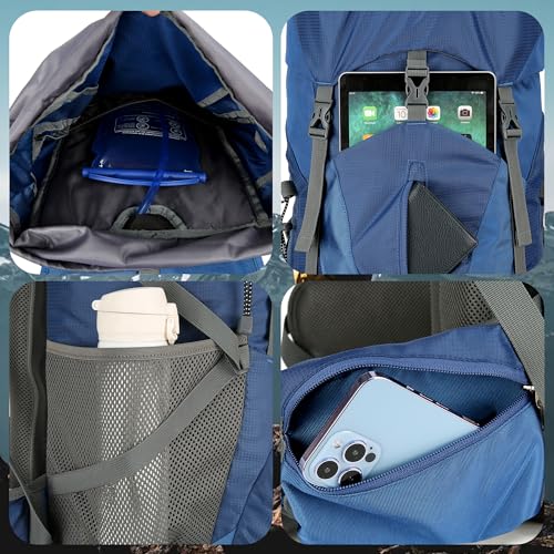 75L Hiking Backpack with Rain Cover Waterproof Camping Backpack Shoes Warehouse for Men Women, Frameless - color: Navy, size: 75L