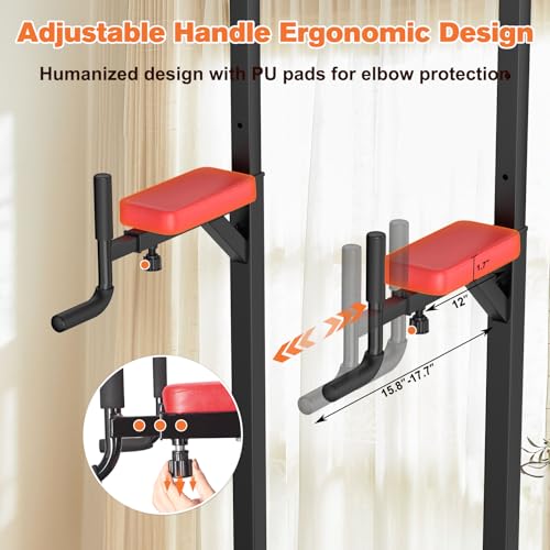 RELIFE REBUILD YOUR LIFE Power Tower Pull Up Bar Station Workout Dip Station for Home Gym Strength Training Fitness Equipment - color: RED