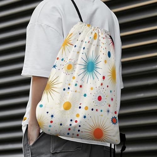 Lightweight Drawstring Sackpack Sports Backpack Waterproof for Gym Travel Hiking Men Women Durable Polyester, Star Retro Mid Century Modern Lines White Art Bags - color: Picture (36)