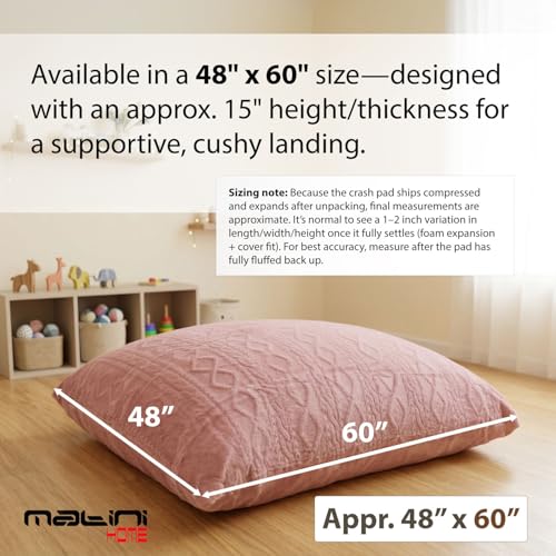 Matini Home Crash Pad 48" X 60" - High-Density Foam Floor Landing Mat, Professional Gymnastics Equipment for Impact Support, Jumping and Lounging - Pink - color: Pink 48" X 60"