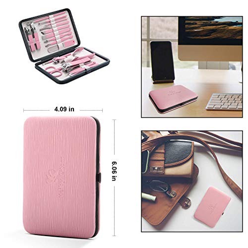 Manicure Set Professional Nail Clippers Kit Pedicure Care Tools- Stainless Steel Women Grooming Kit 18Pcs for Travel or Home (Pink) - color: Sakura Pink