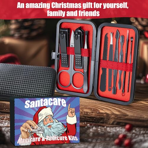 Manicure Set 10 in 1 Mens Gifts Travel Nail Clipper Kit, Christmas Stocking Stuffers for Men and Women, Nail Grooming Kit Birthday Christmas Gifts for Him Her Boys Girls Husband Boyfriend - size: 10-PCS Black Set