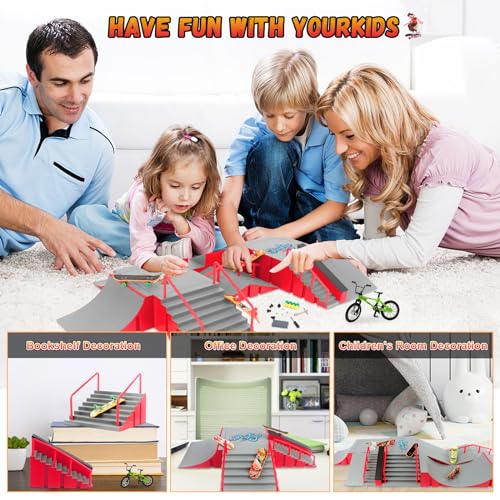 CS COSDDI Finger Skateboard Park Kits,14 in 1 Skateboard Finger Toys with 8 Finger Skateboards & 14 Skatepark Deck Ramp,Finger Bike for Boys or Girls Gift,Mini Finger Skateboards Ramp Accessories Set | Build custom skatepark layouts with 14 modular ramps,