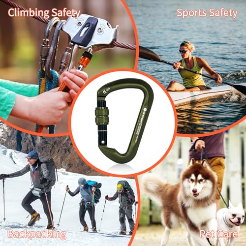 NewDoar CE Certified 30kN-6744lbs Climbing Carabiner Professional, Heavy Duty D Screwgate Clip, for Climbing,Rappelling,Hunting, Rescue - color: Screwgate/ArmyGreen/5pcs