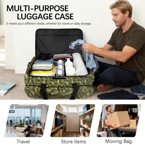 120L 3 Wheel Tactical Rolling Duffle Bag, Heavy Duty Military Deployment Luggage, 900D Waterproof Duffel for Camping Travel Outdoor Sports - color: Camo Light Green