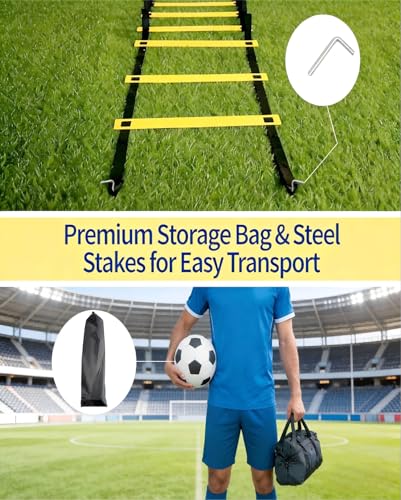 6 Packs Agility Ladder Speed Training Set - 36 Detachable Rungs (20 Inches Each) with 24 Ground Stakes, Portable Exercise Ladders for Soccer Football Footwork Training w/Carry Bag - color: yellow