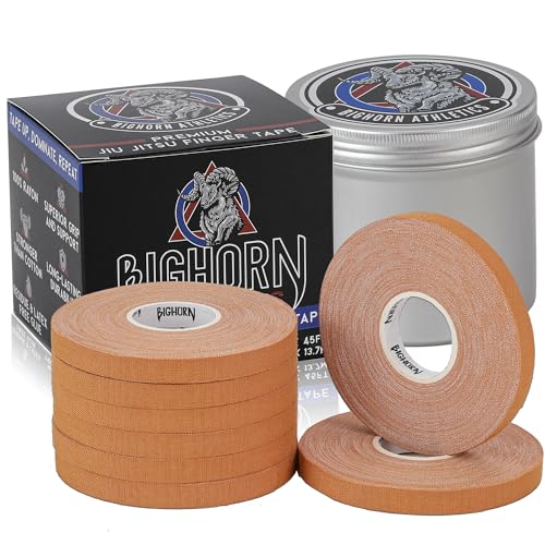 Bighorn Athletics Pro-Series Finger Tape + Tin, 0.3" x 45ft, 8 Rolls, Nude | Pro Series competition tape – 50% stronger than cotton. Residue-free, sweat-proof adhesive for Jiu Jitsu & hard training. - color: Nude