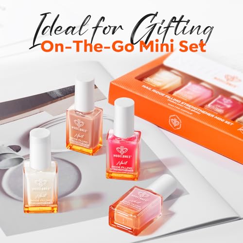 Modelones Nail Strengthener Kits, Milky White Glitter Pink Nude Nail Polish | Nail Repair for Damaged Nails Strengthener and Growth for Thin Weak Damaged Nail Toenails Care Kit Women 4 Pcs Gifts Sets - color: D1-White Pink Nude
