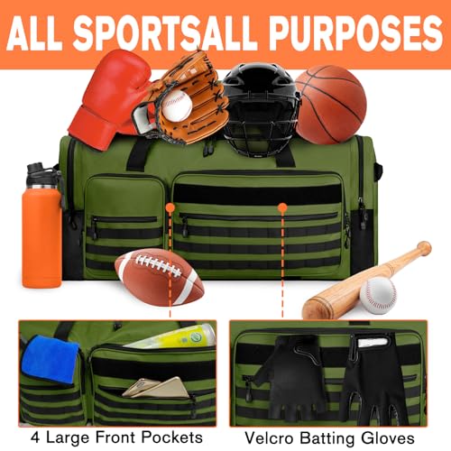 Goloni 130L Heavy Duty Large Duffle Equipment Bag,Catchers Gear Bag with Shoe Compartment,Baseball Duffle Bag - color: Green