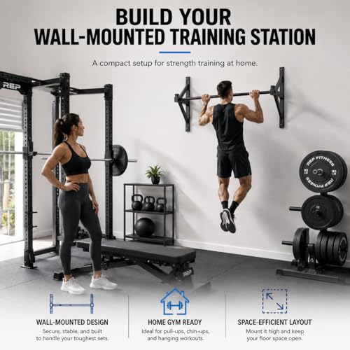REP Fitness Heavy Duty Pull-Up Bar, Wall Mounted Multi-Grip or Bare Steel Straight Option, Home Gym Exercise Equipment for Chin Training, Garage Strength Workouts, Rings, Straps - style: Straight Bar